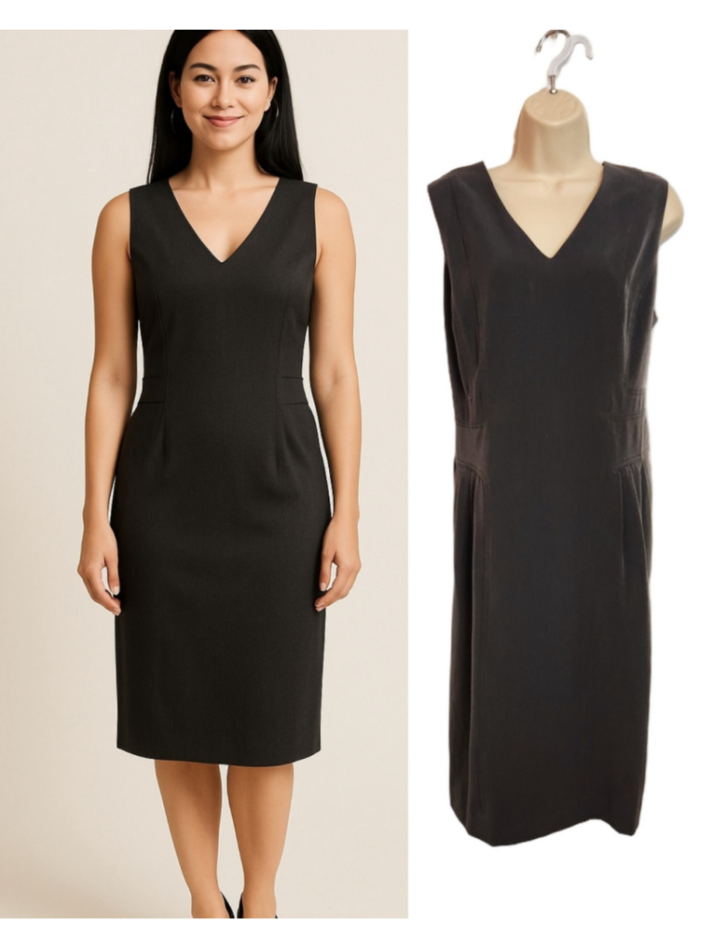 Shelby & Palmer Dark Grey Sleeveless V-Neck Sheath Midi Fitted Dress Size 16